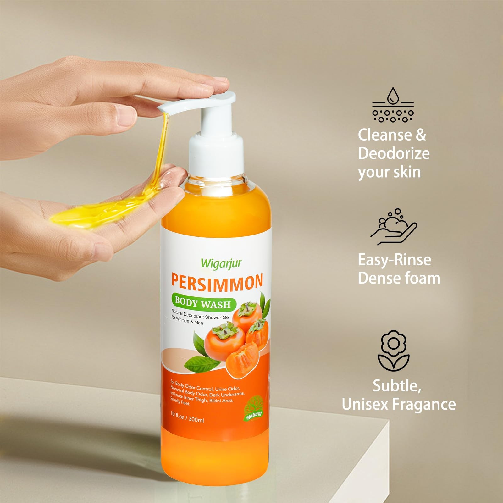 wigarjur Persimmon Body Wash for Old People Smell Natural Deodorant Bar Soap for