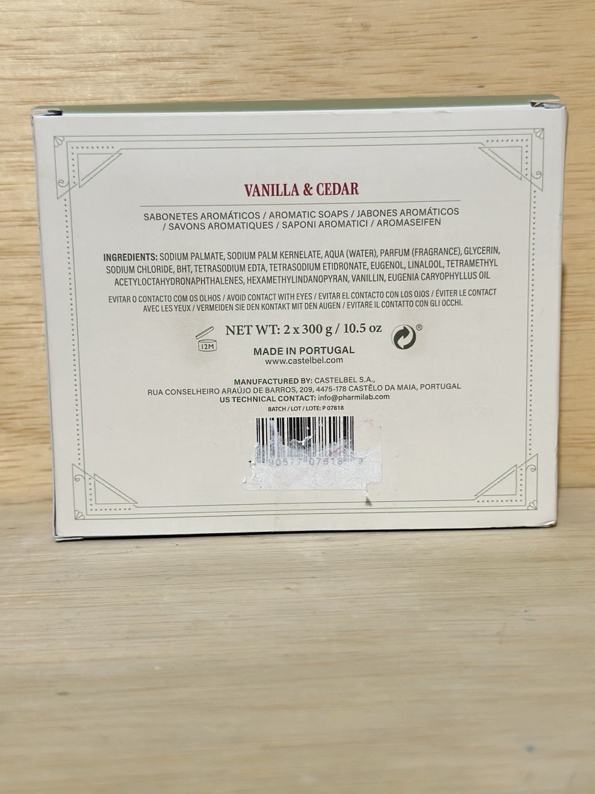 2x Castelbel Vanilla & Cedar Luxury Triple Milled Fragrance Soap Set- 10.5 Oz Ea