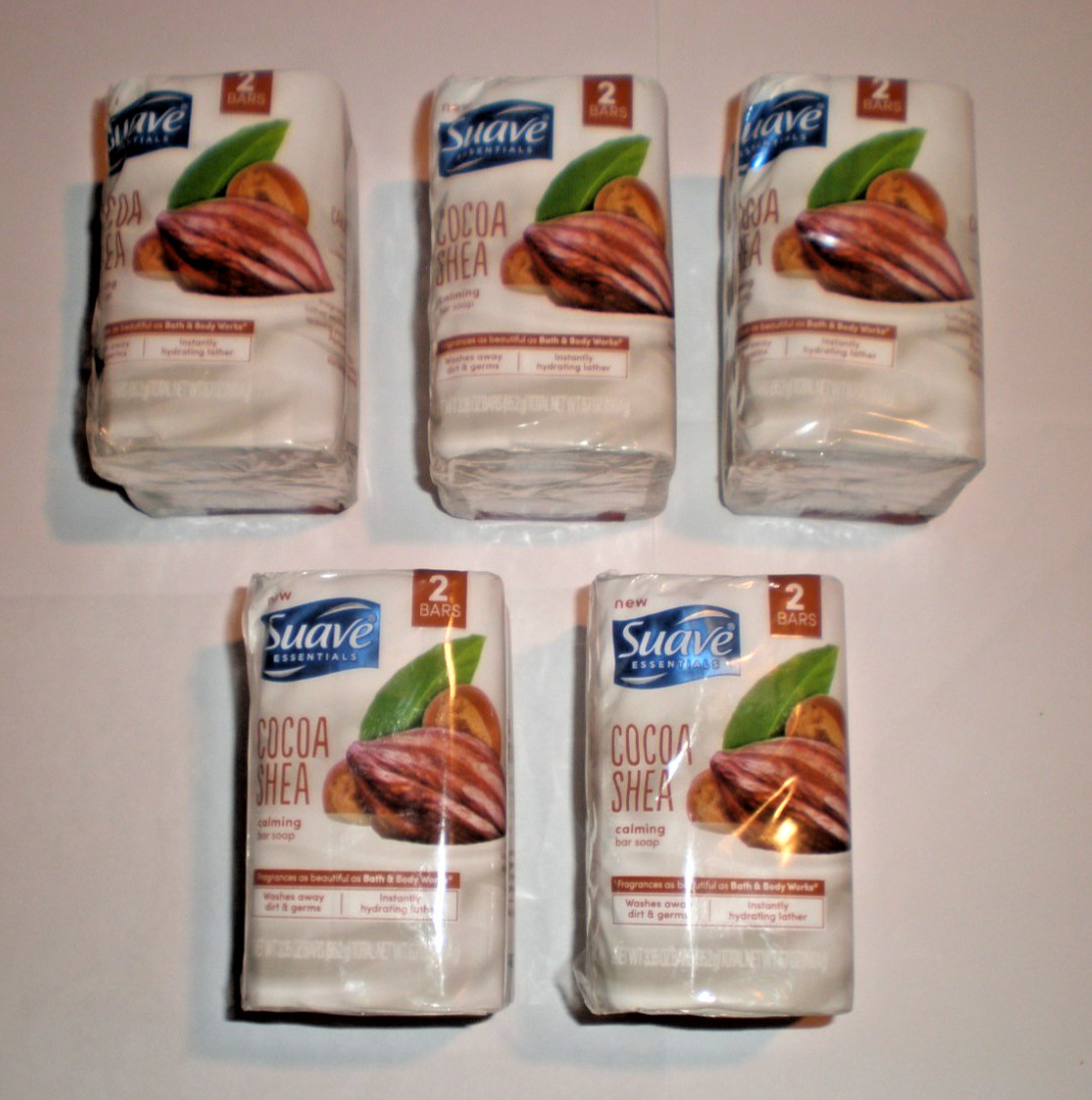 Suave Essentials Cocoa Shea Calming Bar Soap 10 Bars 3.35 OZ Ea Hydrating Lather
