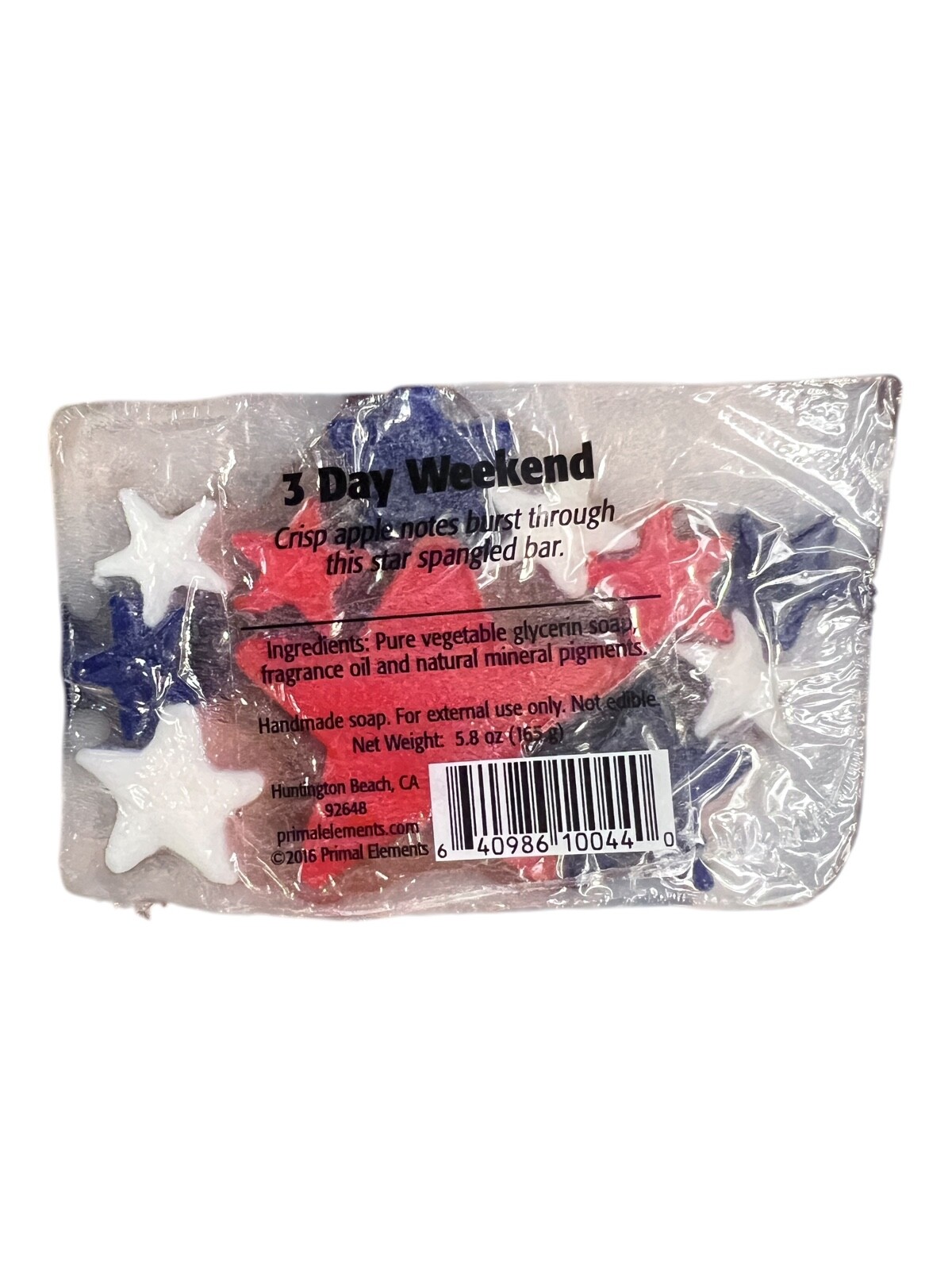 Primal Elements 3 Day Weekend Handmade Soap 5.8 Oz Star Spangled Bar