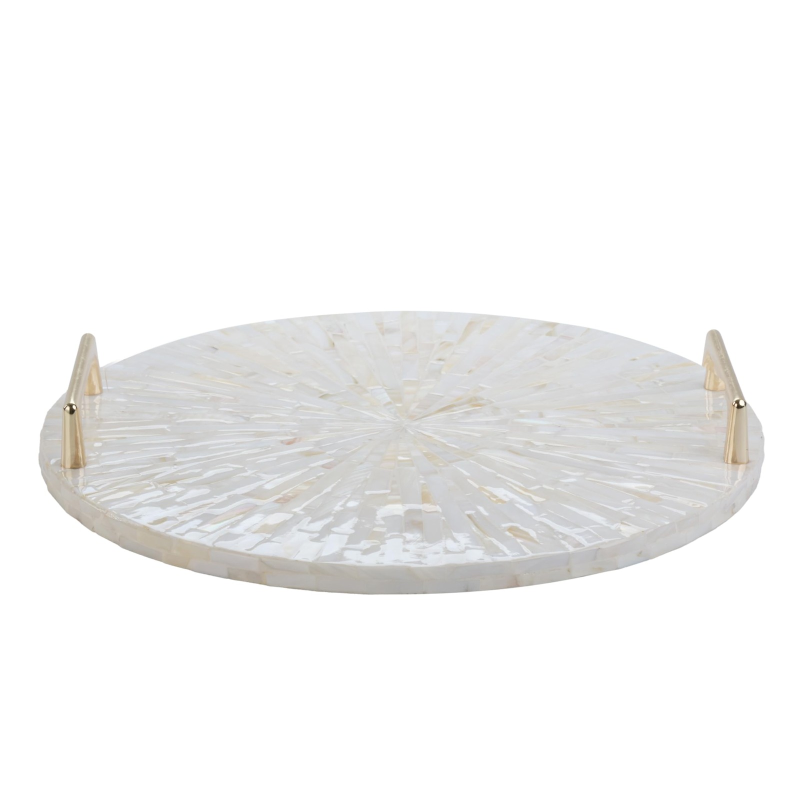 PEMAR Mother of Pearl Decorative Tray, 13″” Round with Gold Metal Handles, Va…