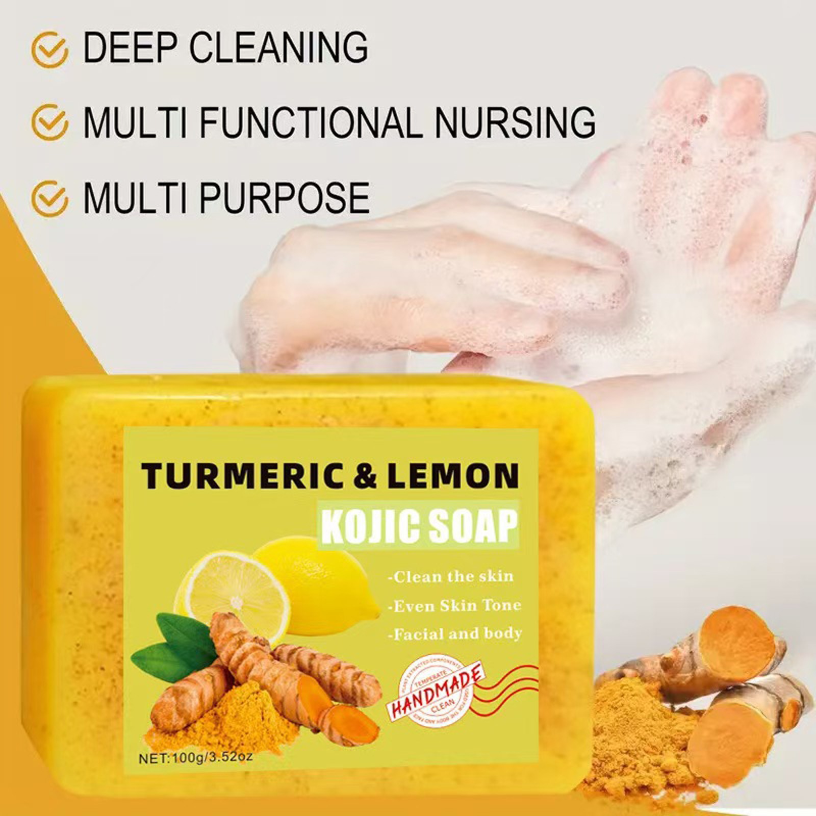 1Pcs Handmade Soap Soap Bar 100g Nourishing Turmeric Lemon Soap Hydrating