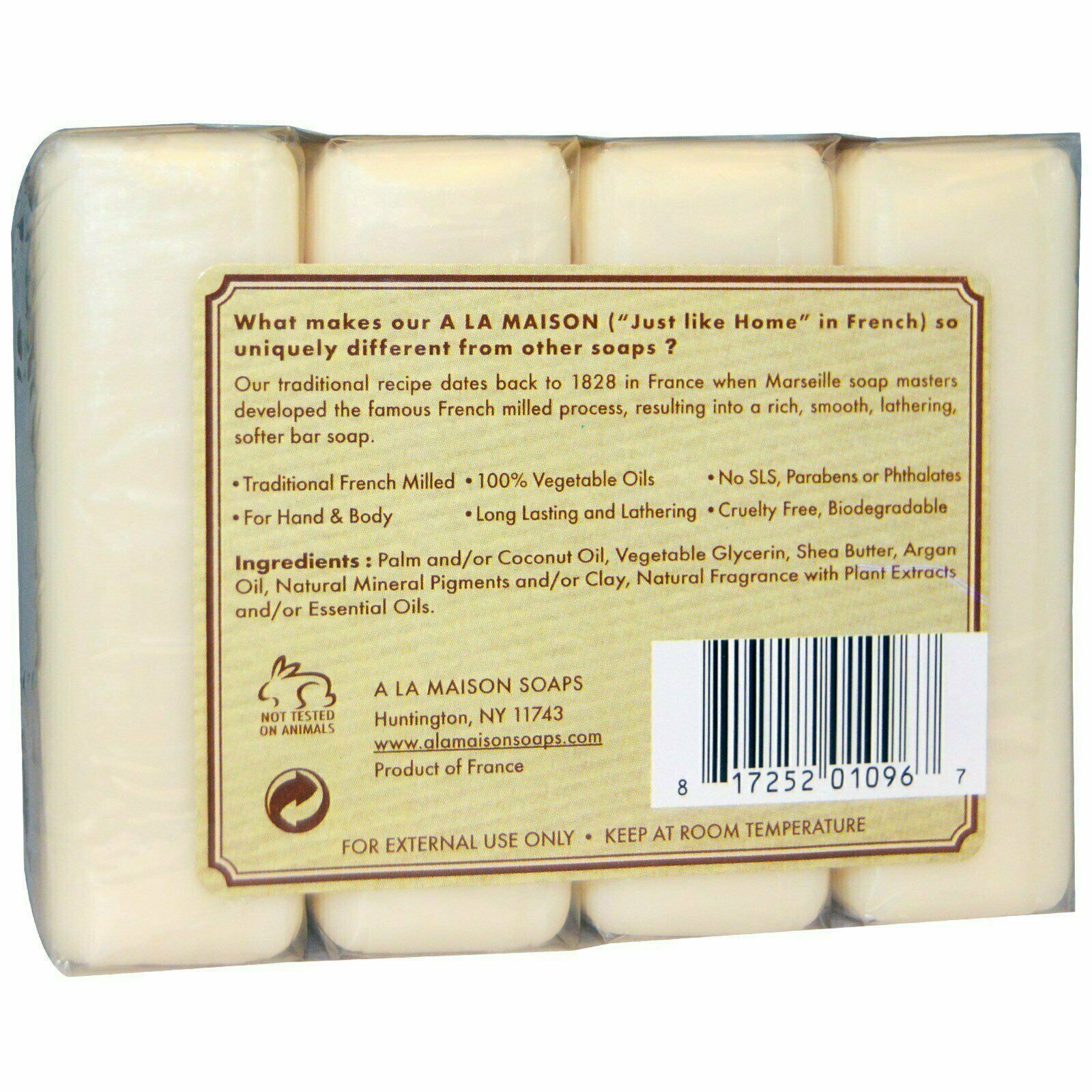 A La Maison Sweet Almond Bar Soap Hand & Body with Shea Butter & Argan Oil 4 ct