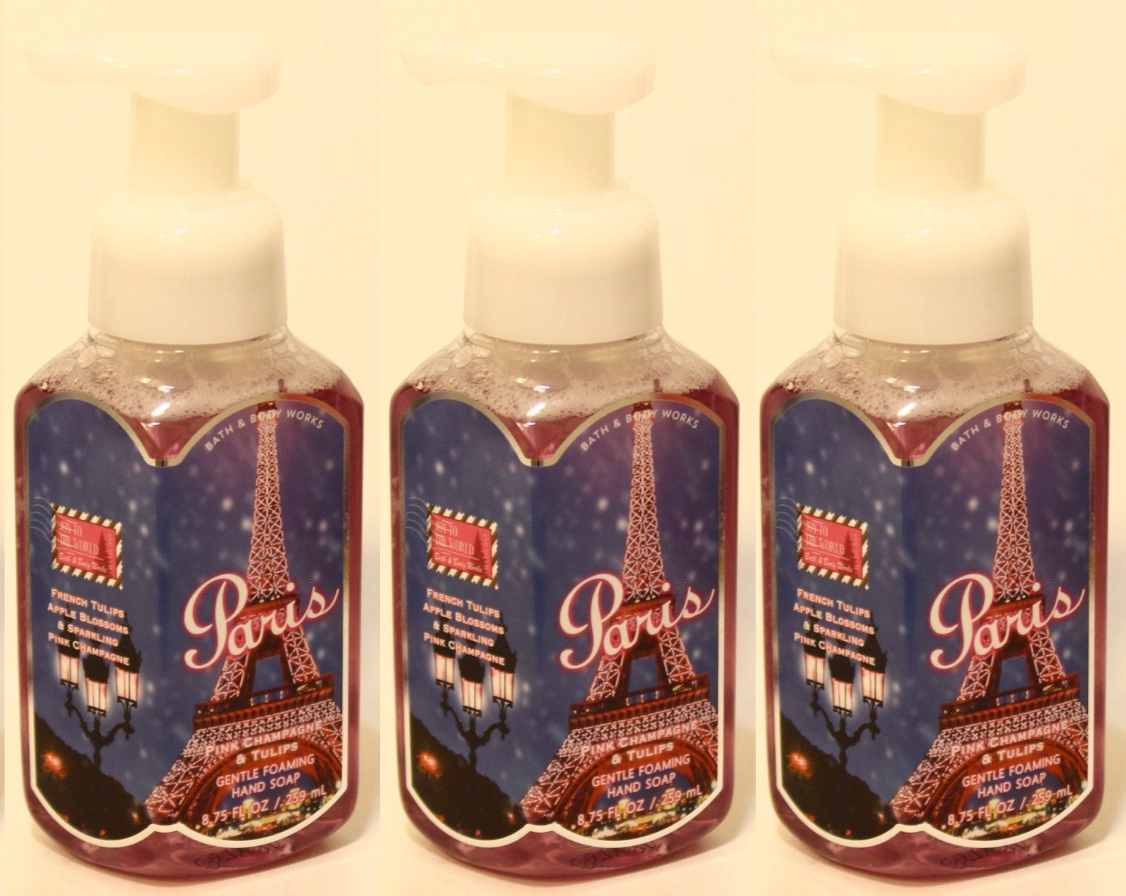 3 Bath & Body Works PARIS Pink Champagne & Tulips Gentle Foaming Hand Soap