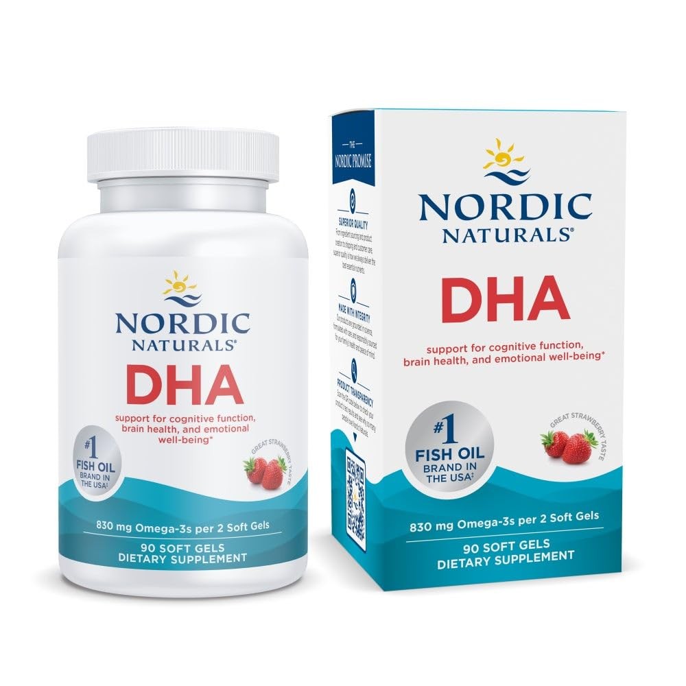 Nordic Naturals DHA, Strawberry – 90 Soft Gels – 90 Count (Pack of 1), Multi
