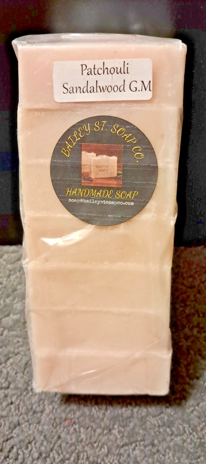 Patchouli Sandalwood Goat Milk Cold Processed handmade soap loaf, 7 precut bars