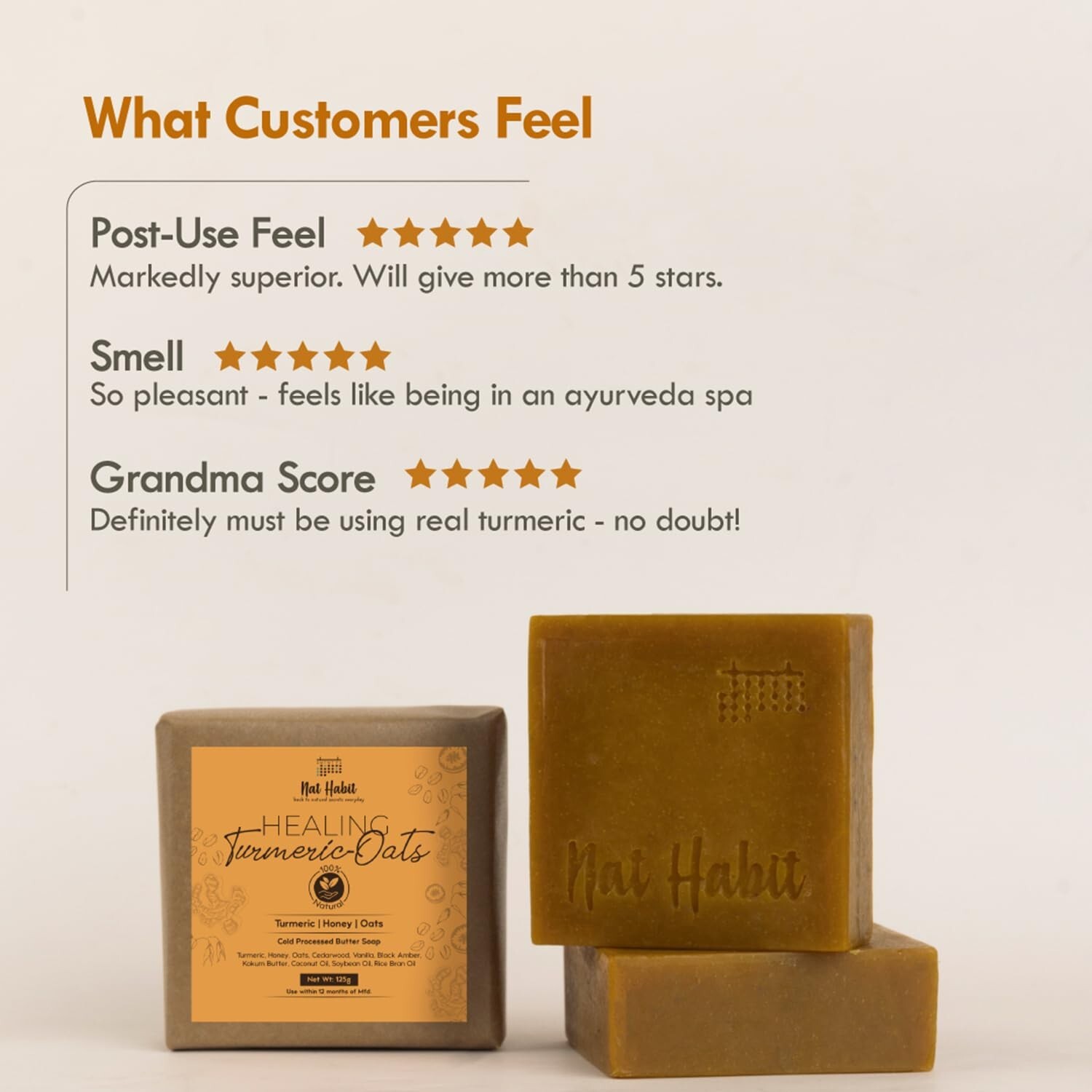 Nat Habit Handmade Healing Turmeric-Oats Butter Bath Soap With Cold Processed Fo