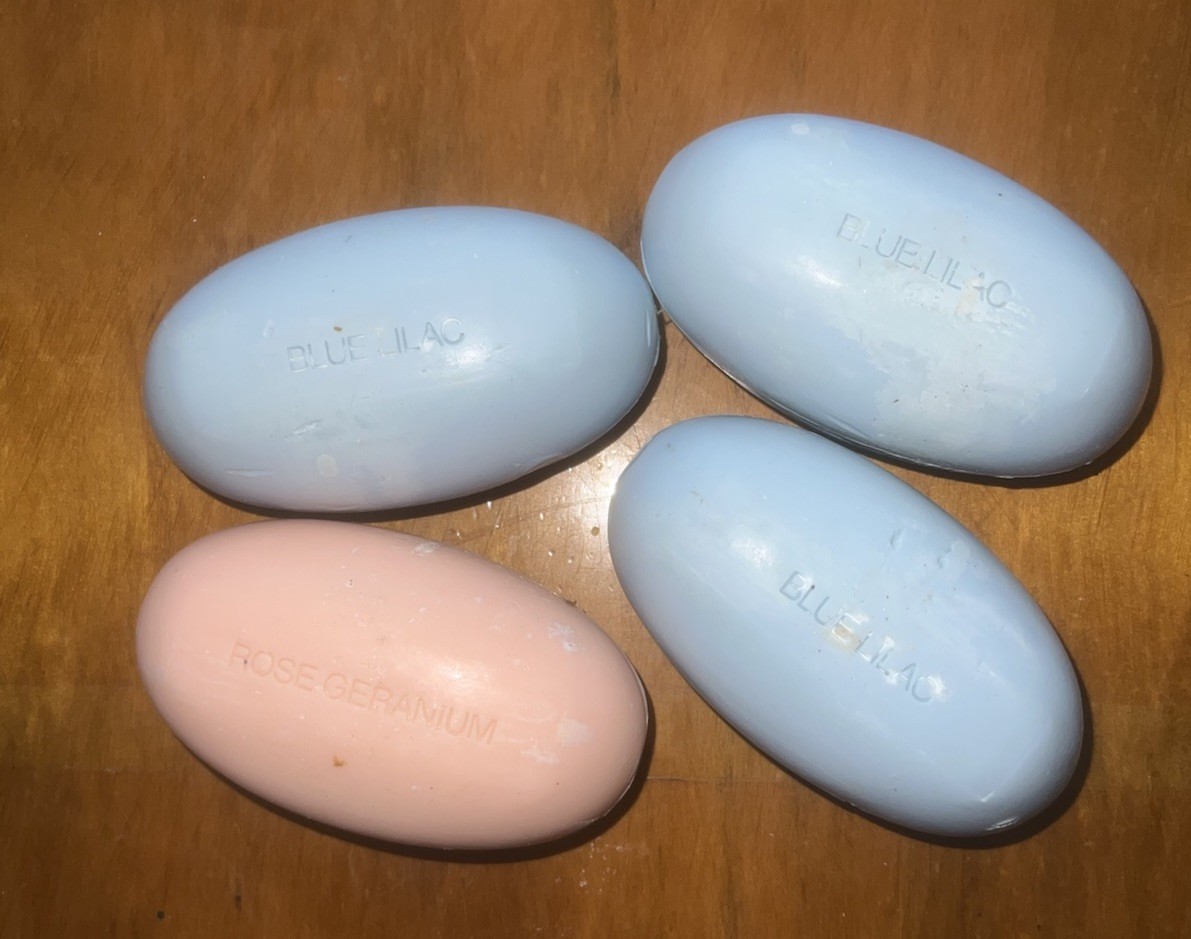 FOUR Vintage Neiman Marcus Rose Geranium & Blue Lilac Guest Soap Bar 3.25 oz