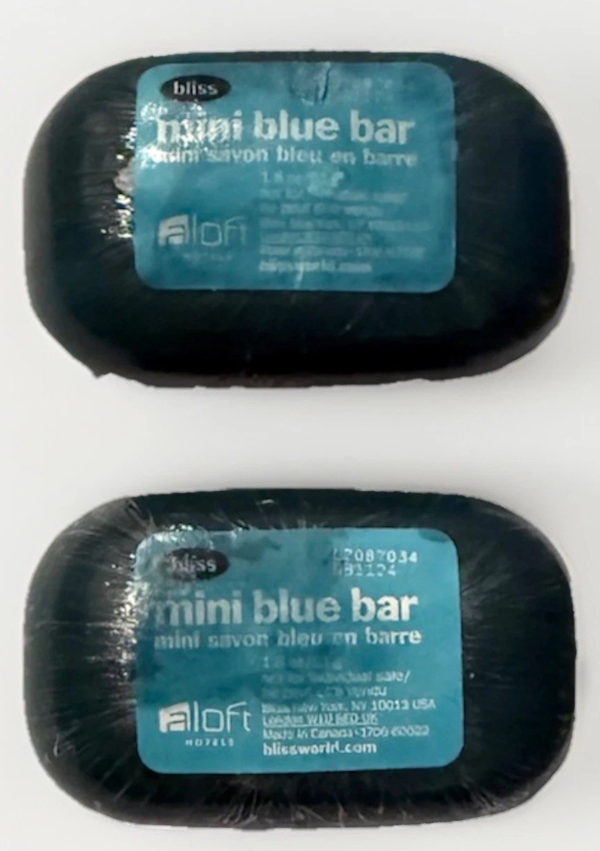 2- BLISS Mini Blue Massage Bar Soap Wrapped 1.8 oz / 51g RARE Discontinued
