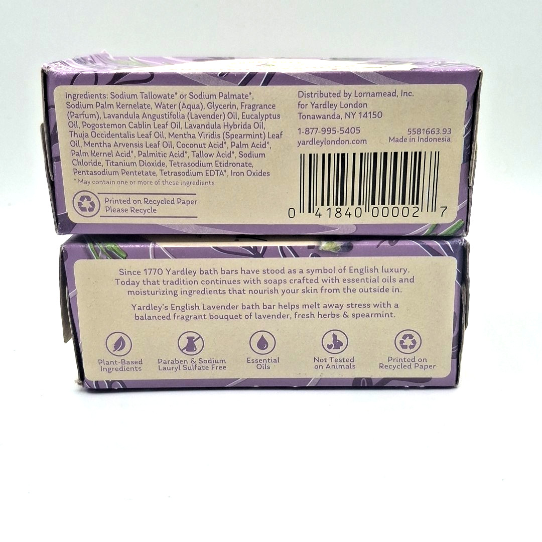 3 Pack Yardley London English Lavender Bath Bars 4.25oz Each New