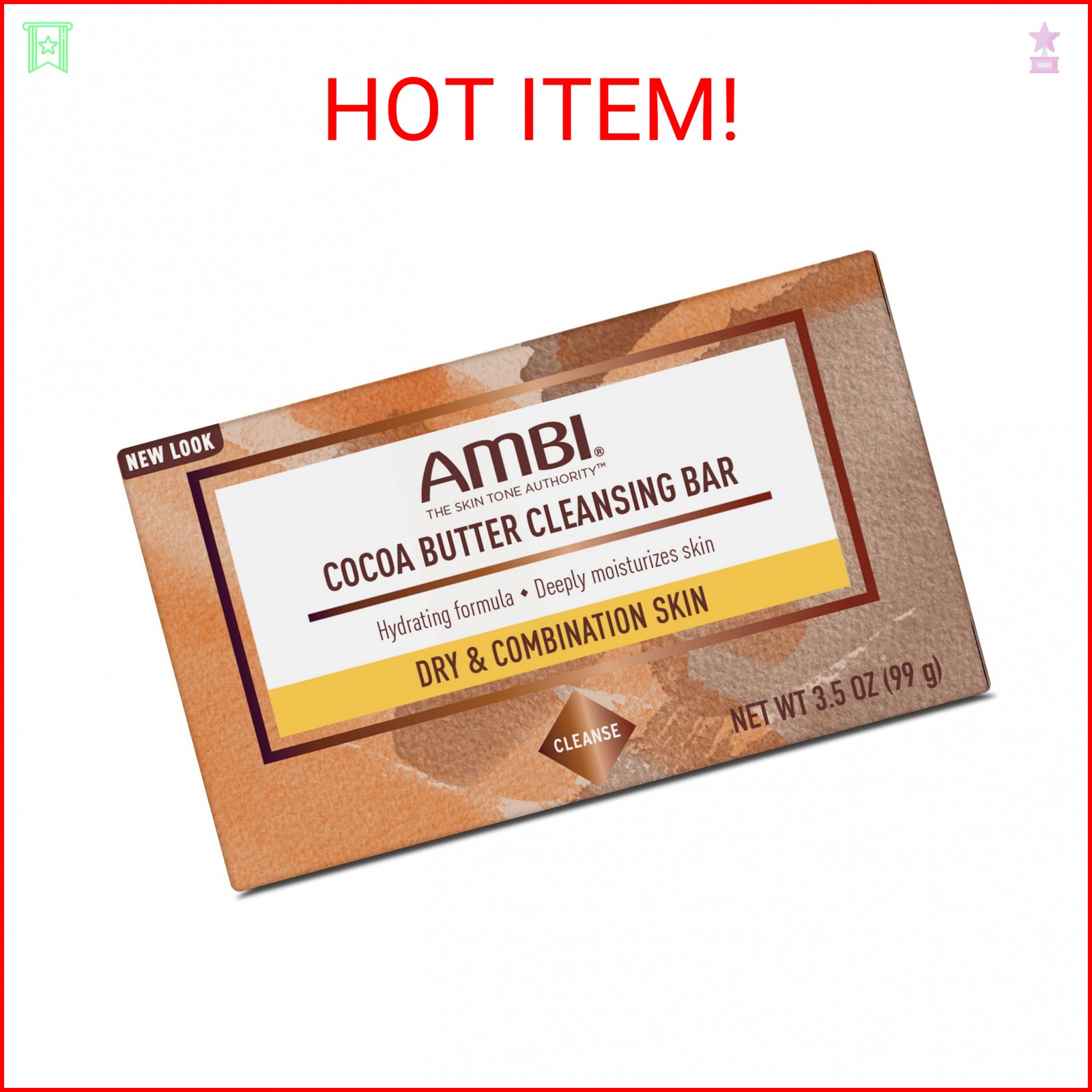 Ambi Cleansing Bar Soap Cocoa Butter 3.5oz (6 Pack)