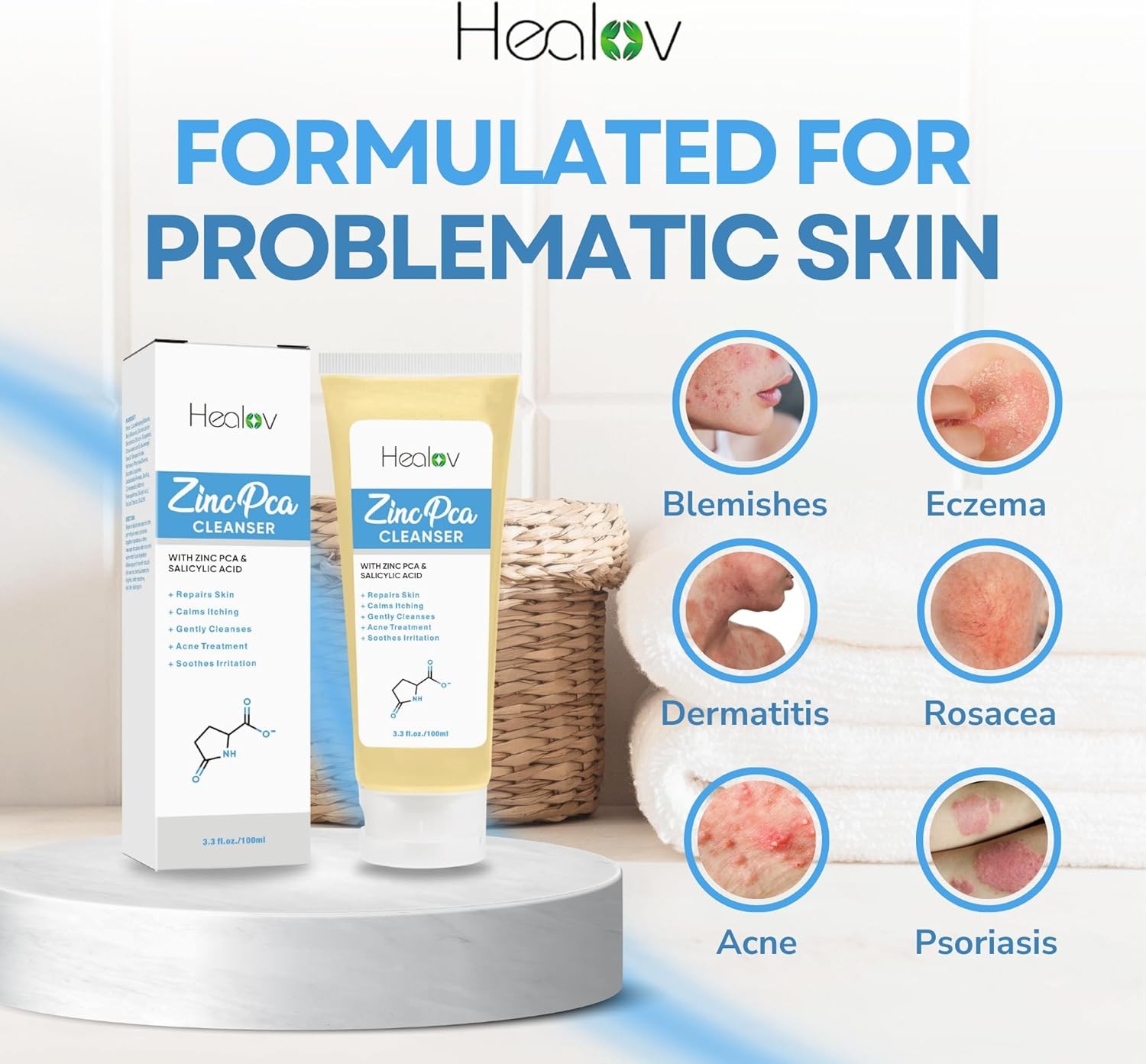Zinc Face Wash | Zinc Soap Skin Therapy Body Cleanser for Acne, Rosacea, Eczema,