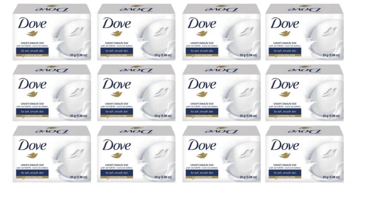 (12 Pack) 25 Grams Dove Cream Beauty Bar Travel Size Soap .88 Oz