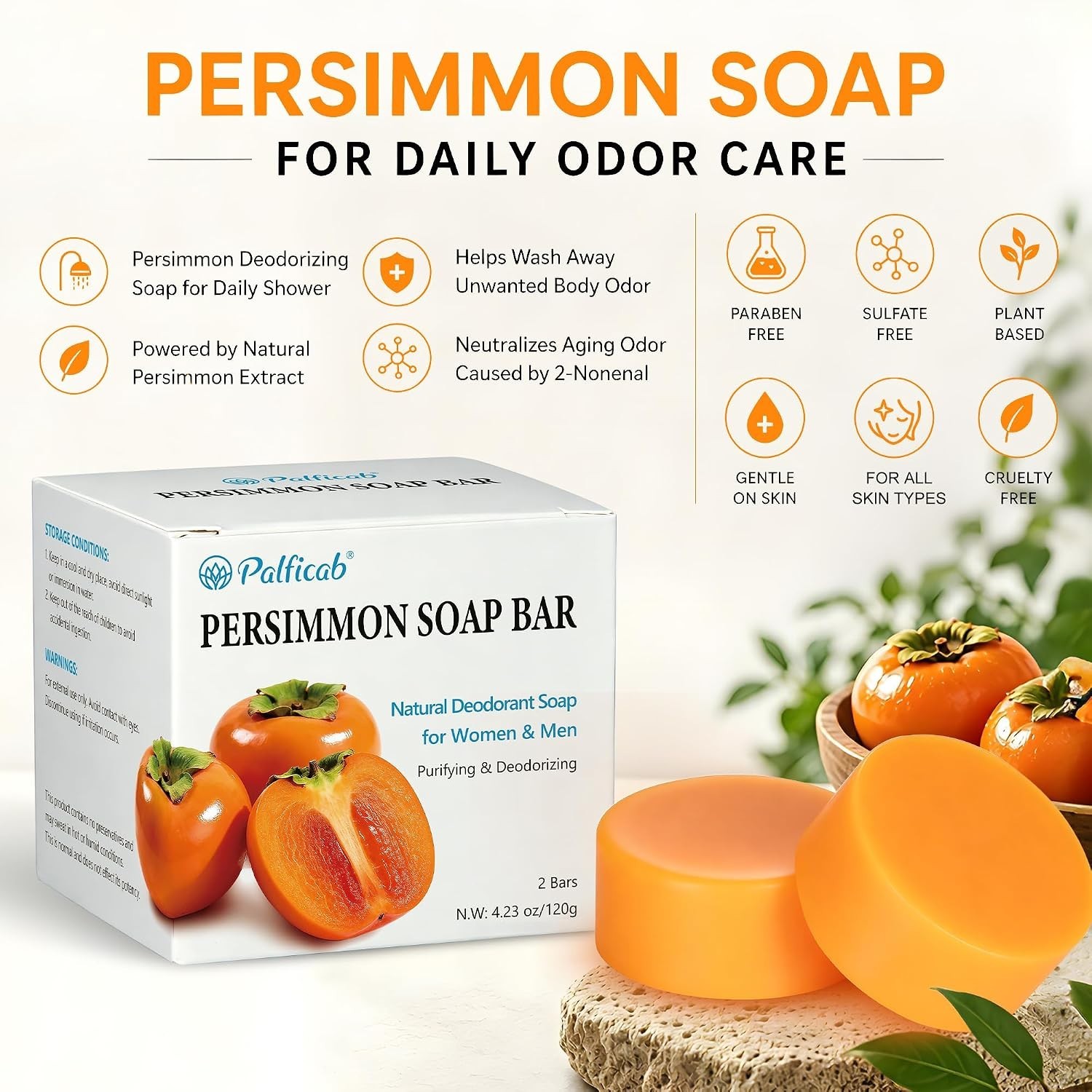 Persimmon Soap for Body Odor and Aging Odor | Deodorizing Soap for Women & Me…