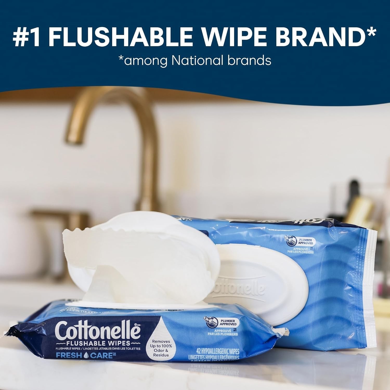 Cottonelle FreshFeel Flushable Wet Wipes for Adults and Kids, 8 Flip-Top Packs