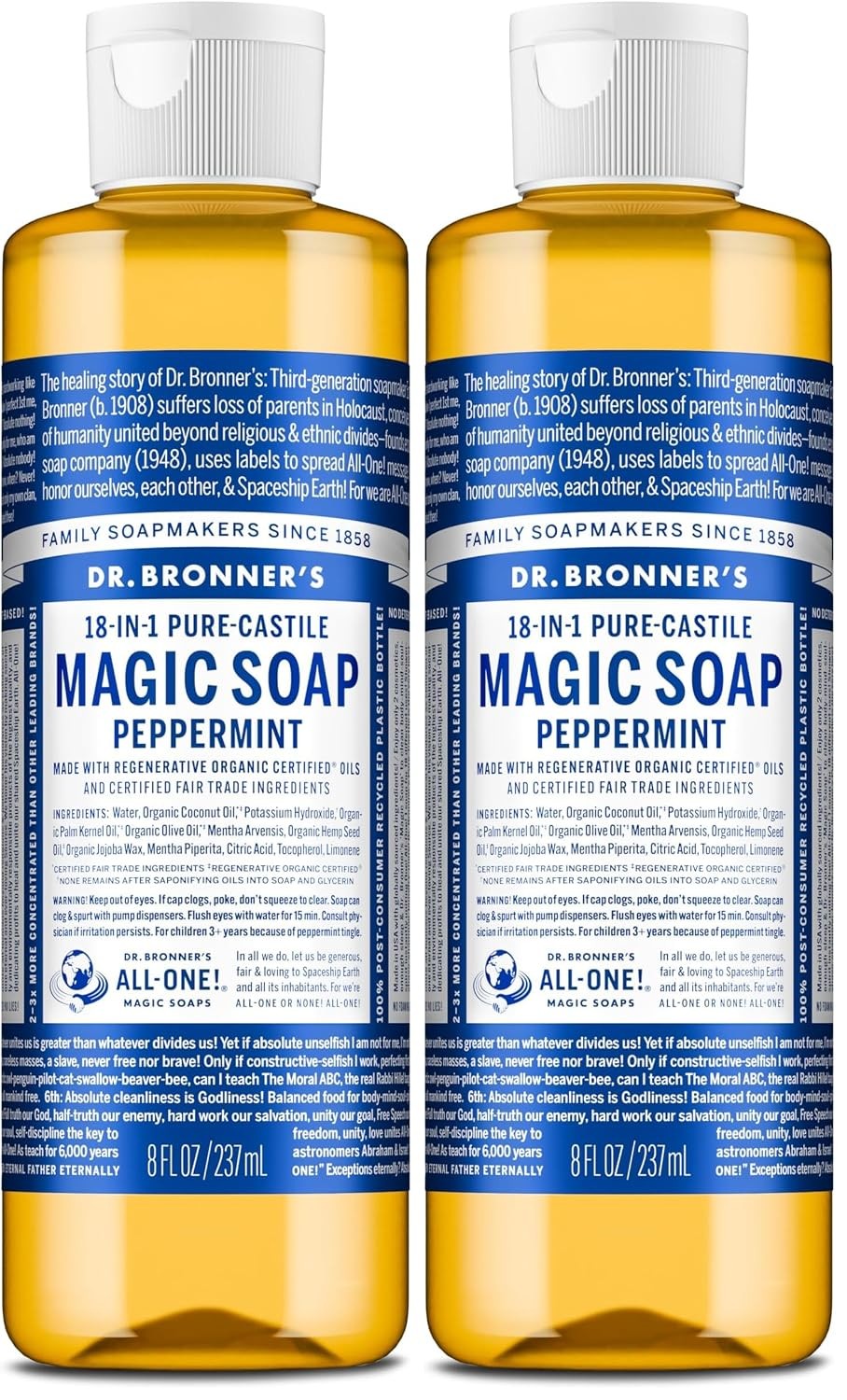 Pure-Castile Magic Liquid Soap- Made with Regenerative Organic Oils- for Body, F