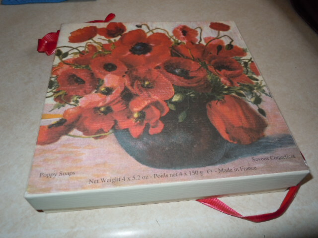 Vintage Savons Coquelicot Four (4) Poppy Soaps in Original Box. NEW OLD STOCK!