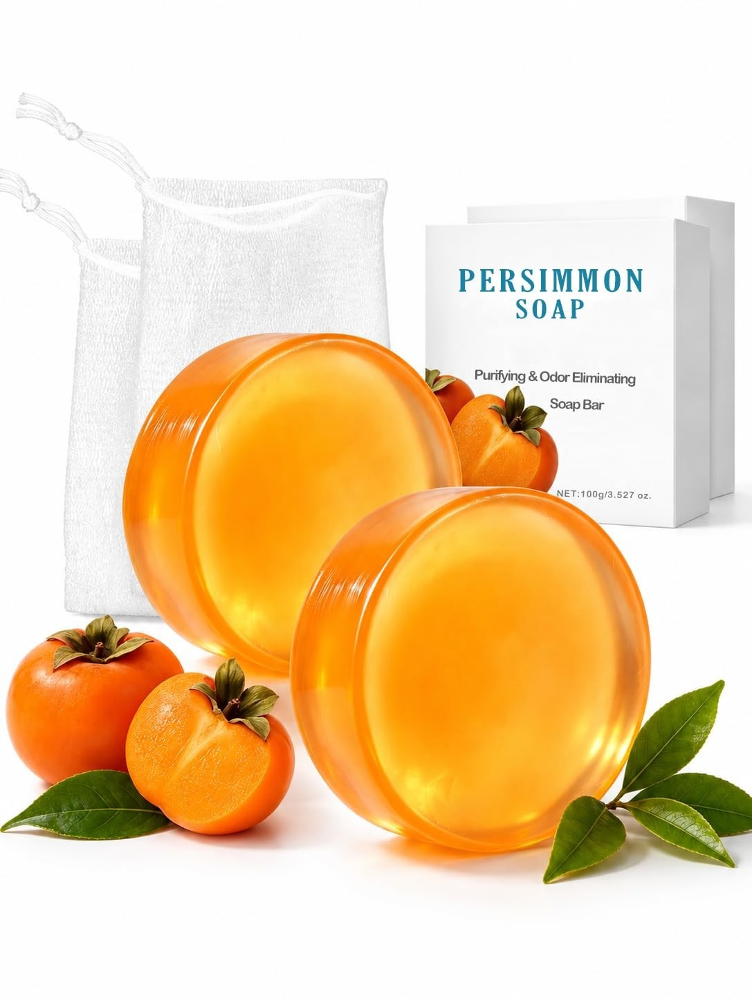 Natural Persimmon Soap Bars for Seniors – 2 Pack | Unisex, Fresh Scent, Gentle F