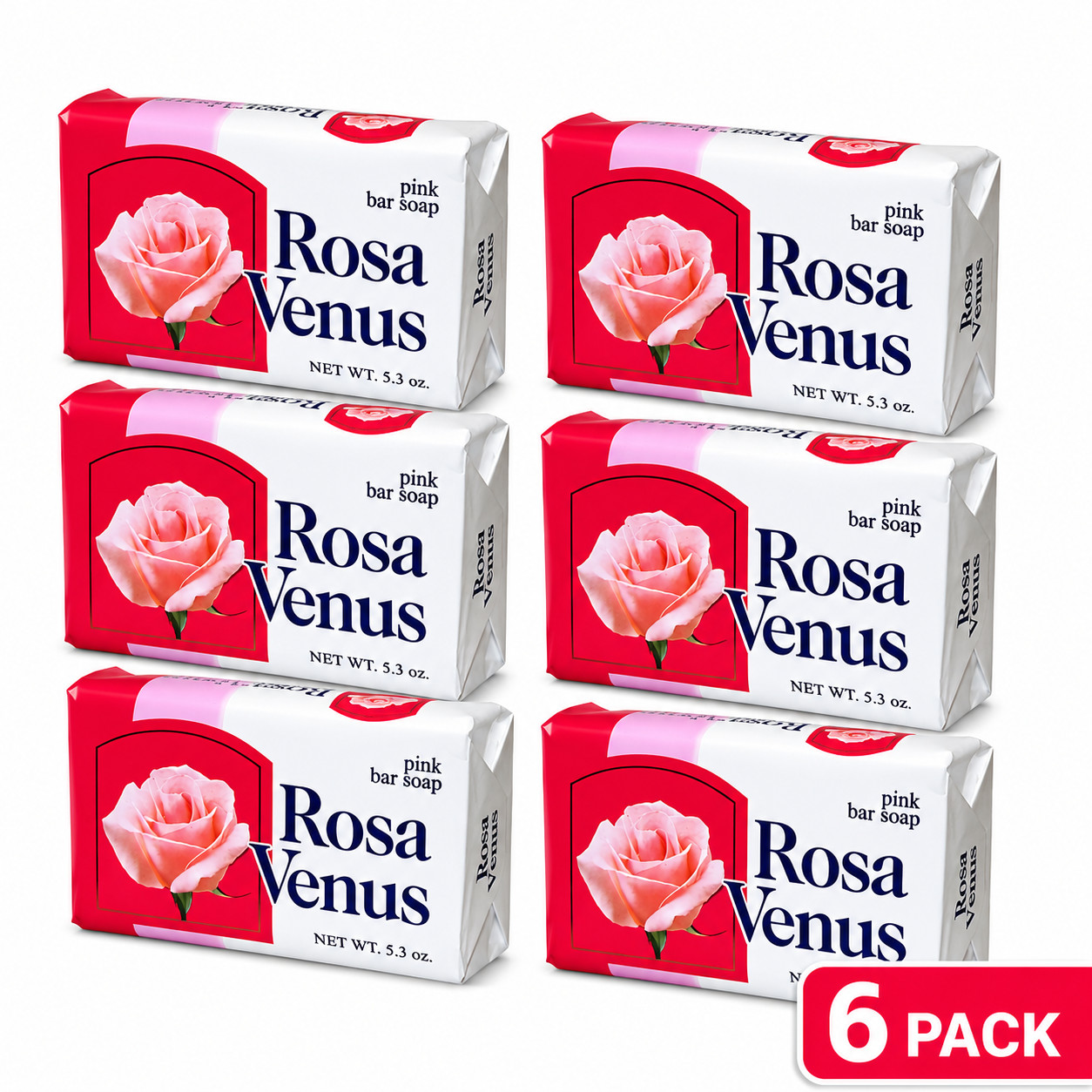 Rosa Venus Pink Bar Soap 3.5 oz Beauty Bath Soap Moisturizing 6 Pack