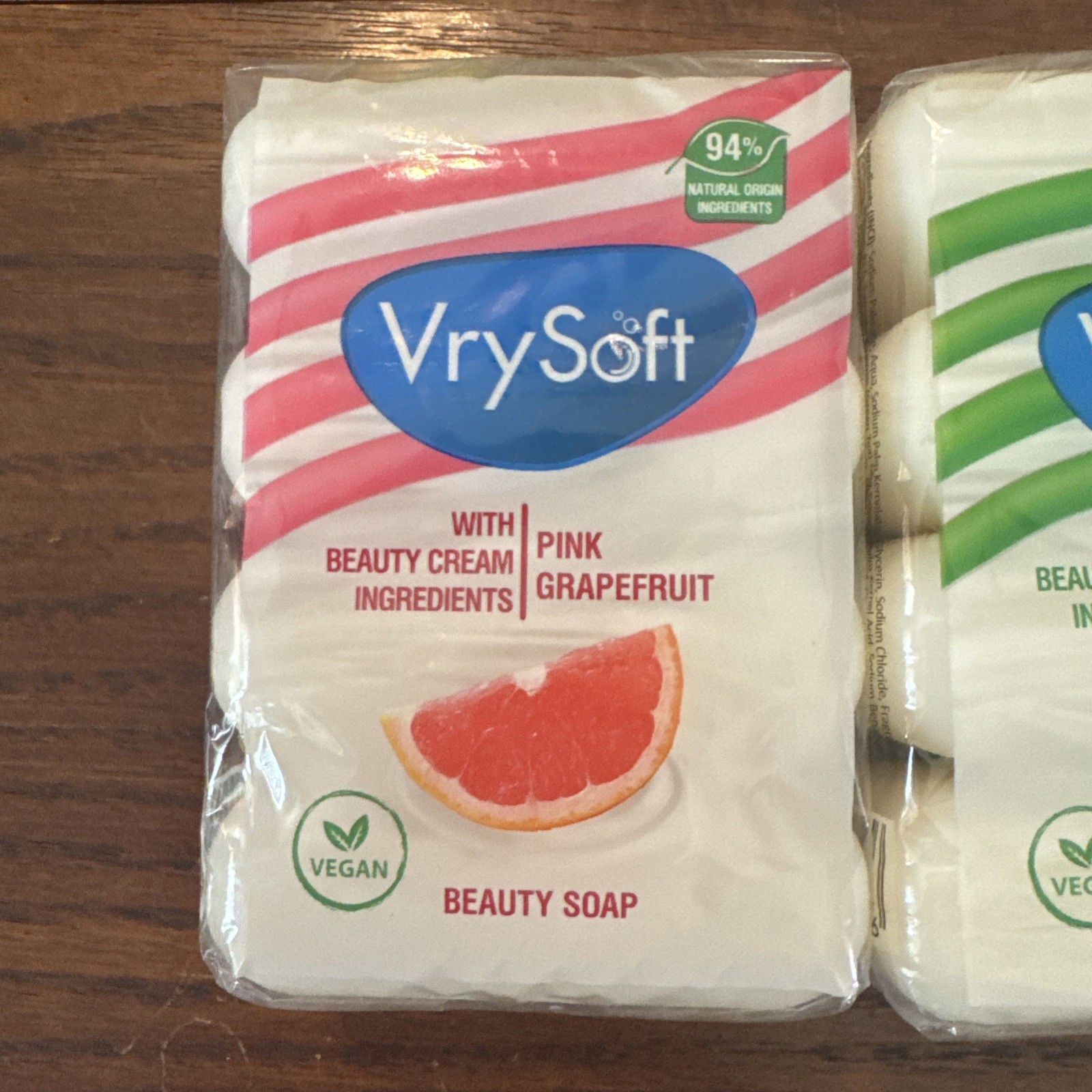 2x Packs VrySoft Beauty Soap Pink Grapefruit & Green Tea 4 Bars Each 8 Total