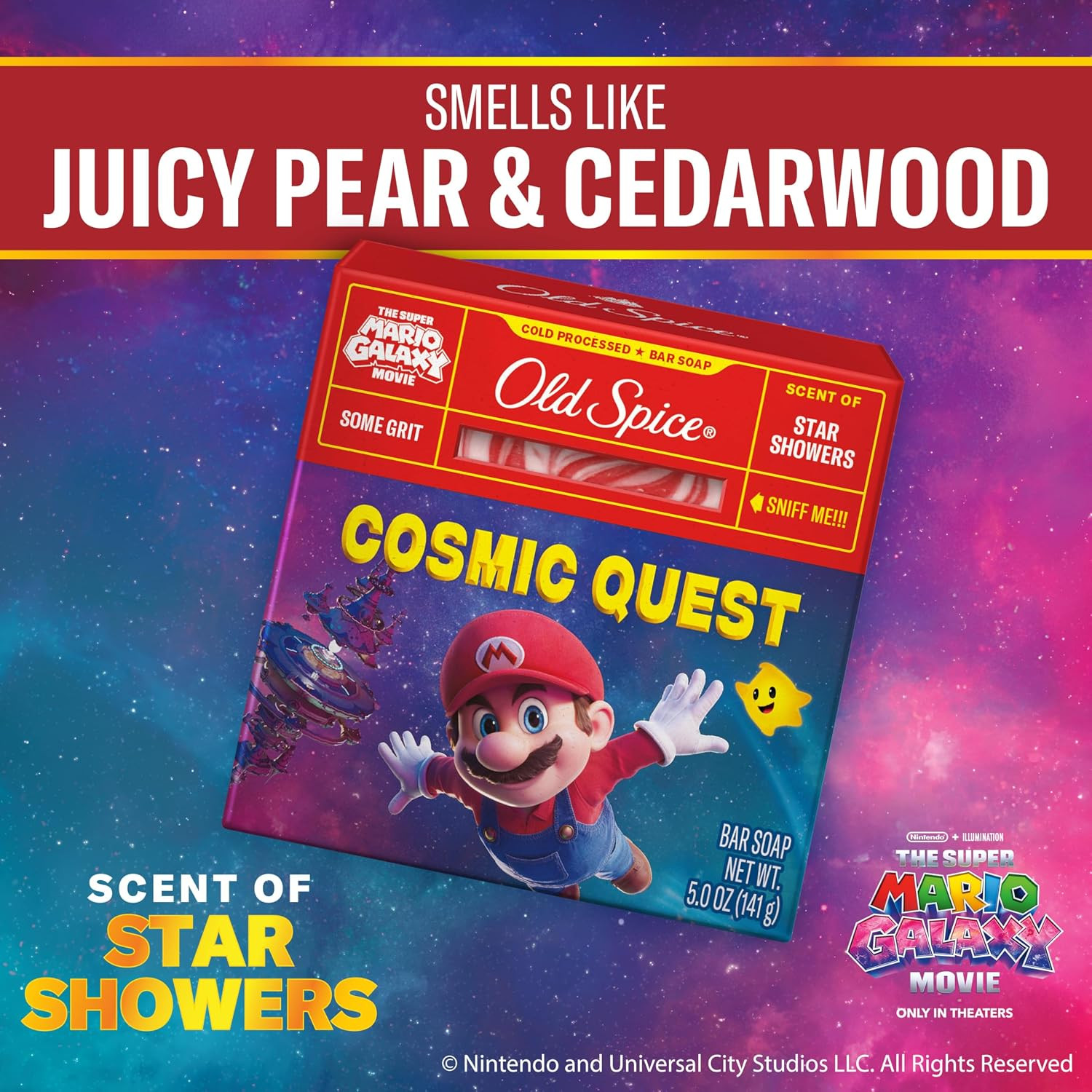 Old Spice Super Mario Galaxy Movie Cold Pressed Bar Soap 5.0 oz Star Showers NEW