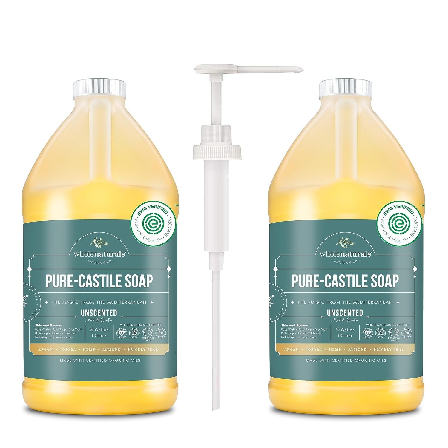Pure Castile Soap – EWG Verified & Palm Oil Free, Unscented 128 Fl Oz (2 Pack)