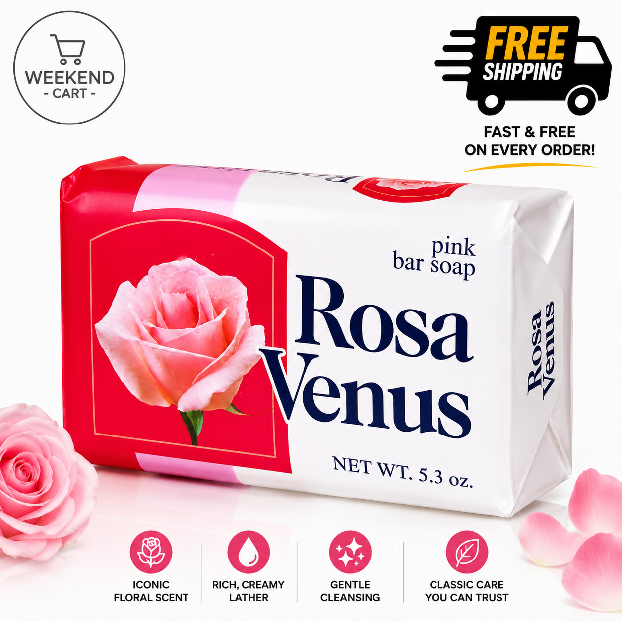 Rosa Venus Pink Beauty Bar Soap 3.5 oz Classic Moisturizing Bath and Body