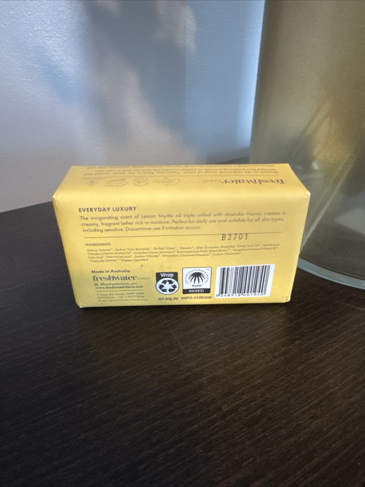 Freshwater Farm Australia Castile Bar Soap Lemon Myrtle Oil + Manuka Honey