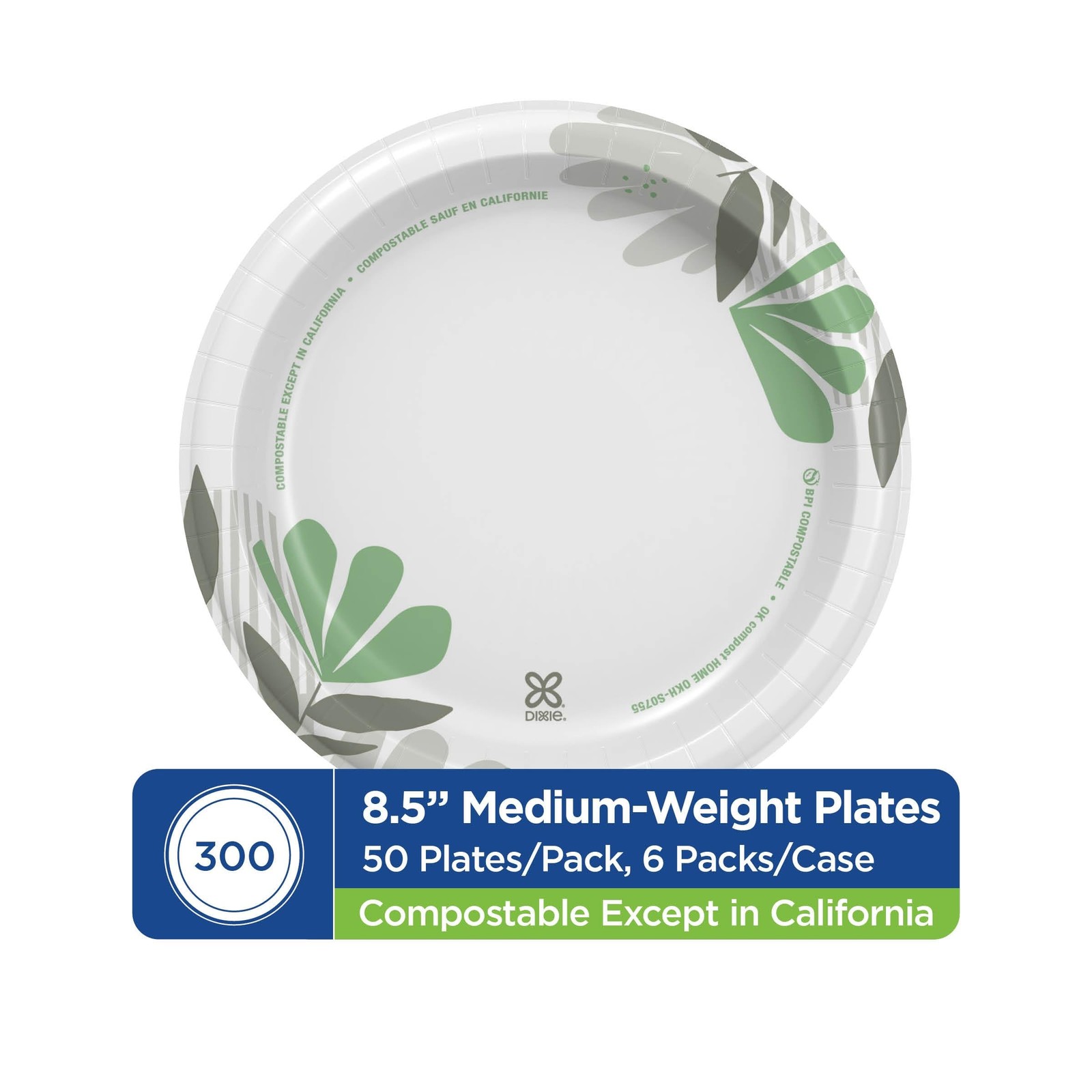 Dixie 8 1/2 Inch Medium-Weight Disposable Paper Plates, Pathways, 300 Count, …