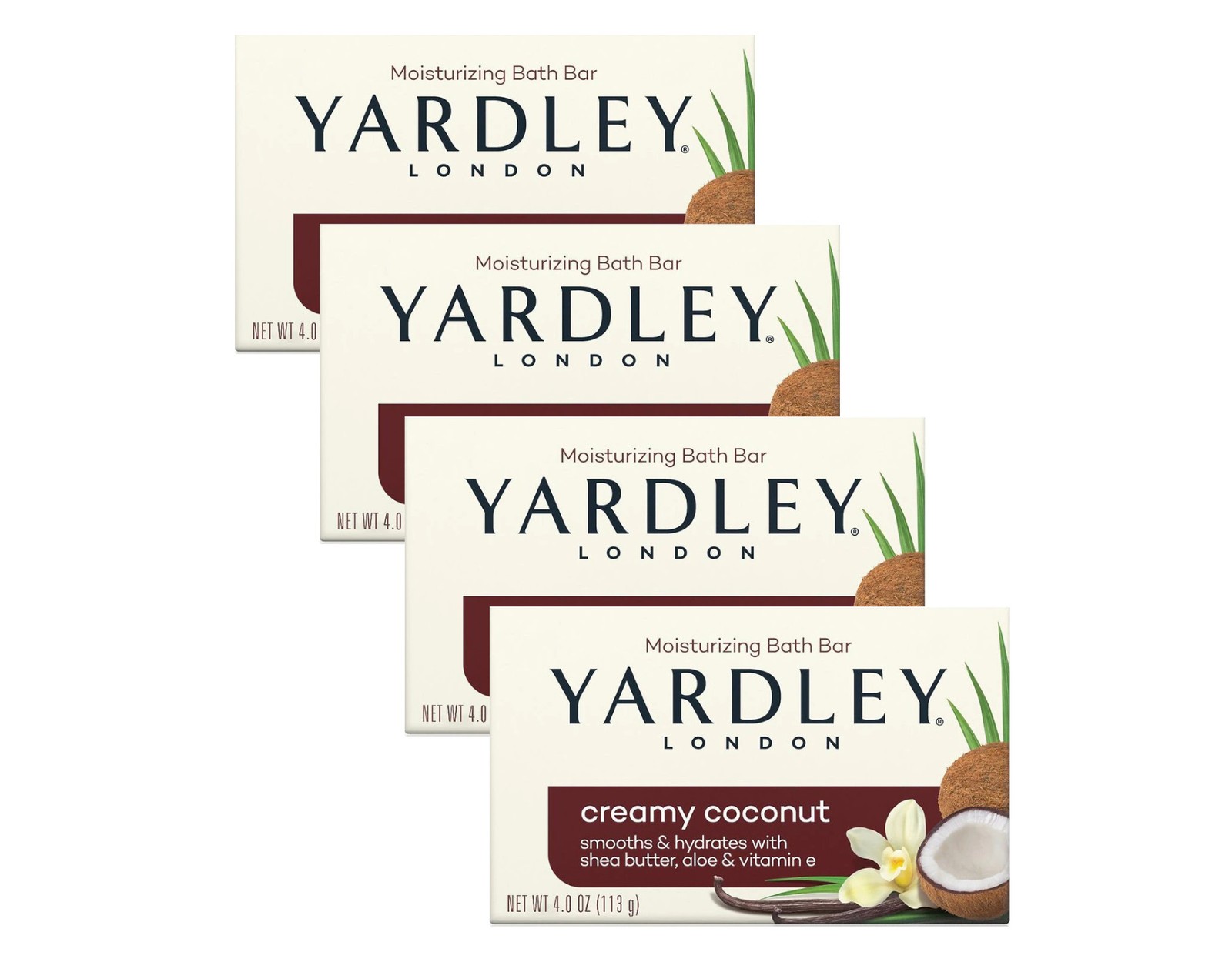 Yardley London Moisturizing Bath Bar Creamy Coconut 4oz. – Pack of 4