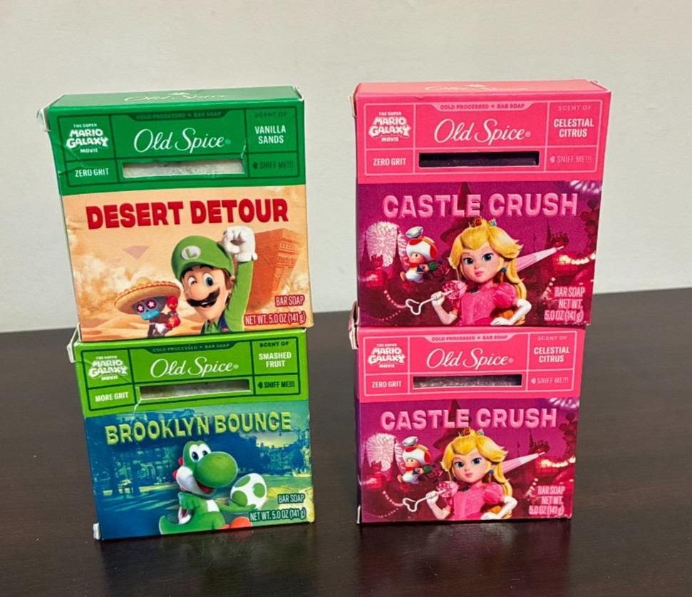 NEW in Box 4 Old Spice Super Mario Galaxy 5 oz Soap Bars Luigi Peach & Yoshi