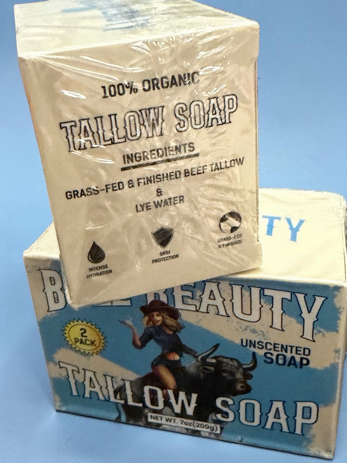 NIB~ Bull & Beauty Unscented Beef TALLON Soap 2 pack x2 Organic Skin + Face