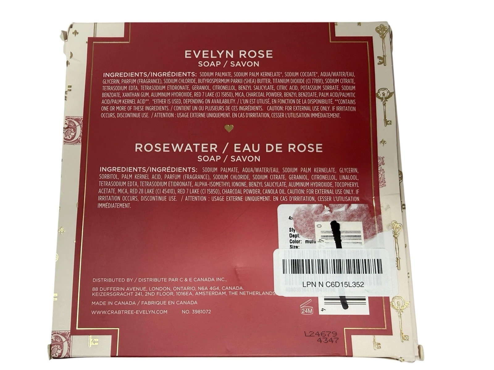 Crabtree & Evelyn Rose Rosewater Heart Shaped Deluxe Soap Set 4 Pink Red Bars