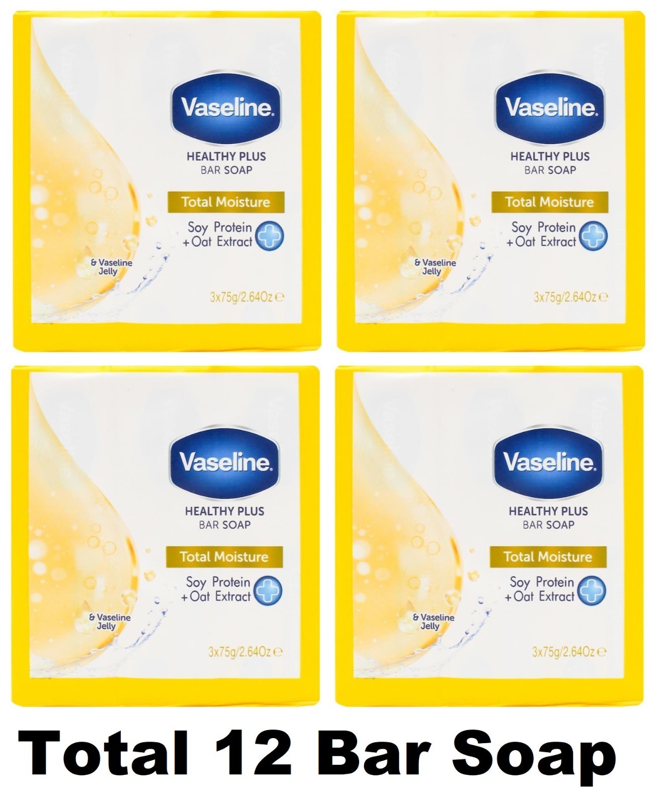 12 x VASELINE 75g HEALTHY PLUS BAR SOAP TOTAL MOISTURE SOY PROTEIN + OAT EXTRACT