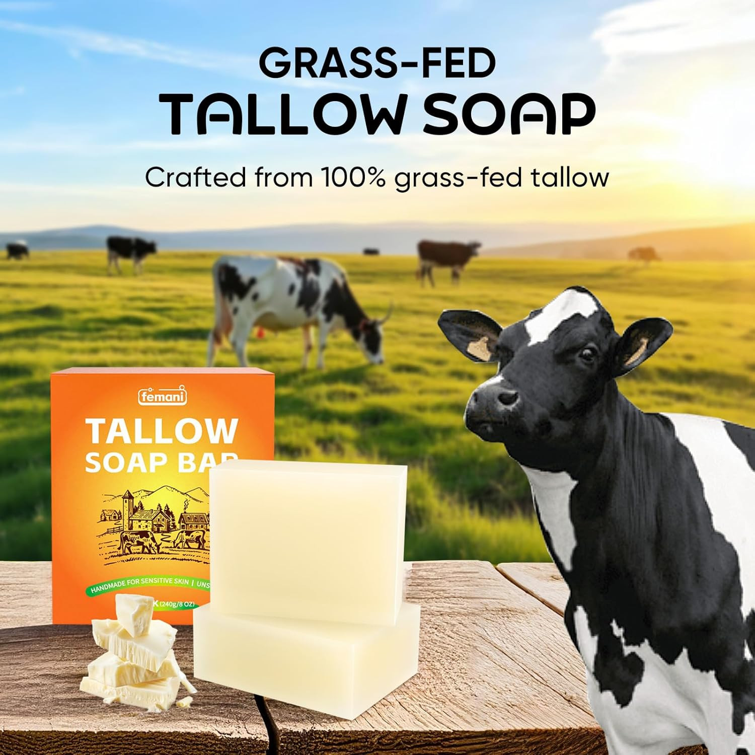 Beef Tallow Soap Bar – ( Packs) All Natural and Organic Grass Fed Tallow Soap Un