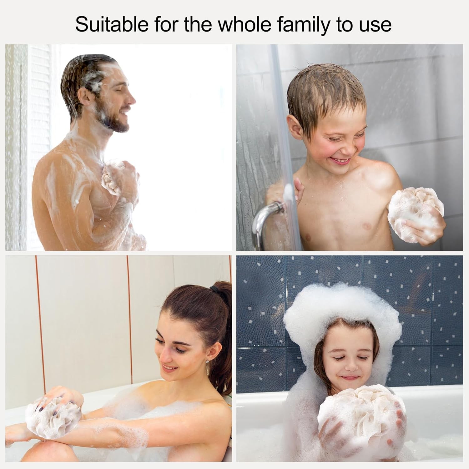 Fishent Loofah Bath Sponge Shower Loofahs, 4 Pack Soft Loofa Colorful