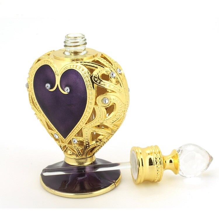 12ml Vintage Love Heart Empty Metal Perfume Bottle Refillable Aromatherapy oils