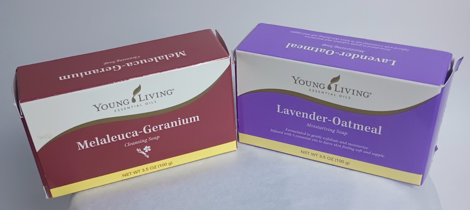 2 YOUNG LIVING Bar Soaps- Melaleuka-Geranium and Lavendar-Oatmeal New Sealed