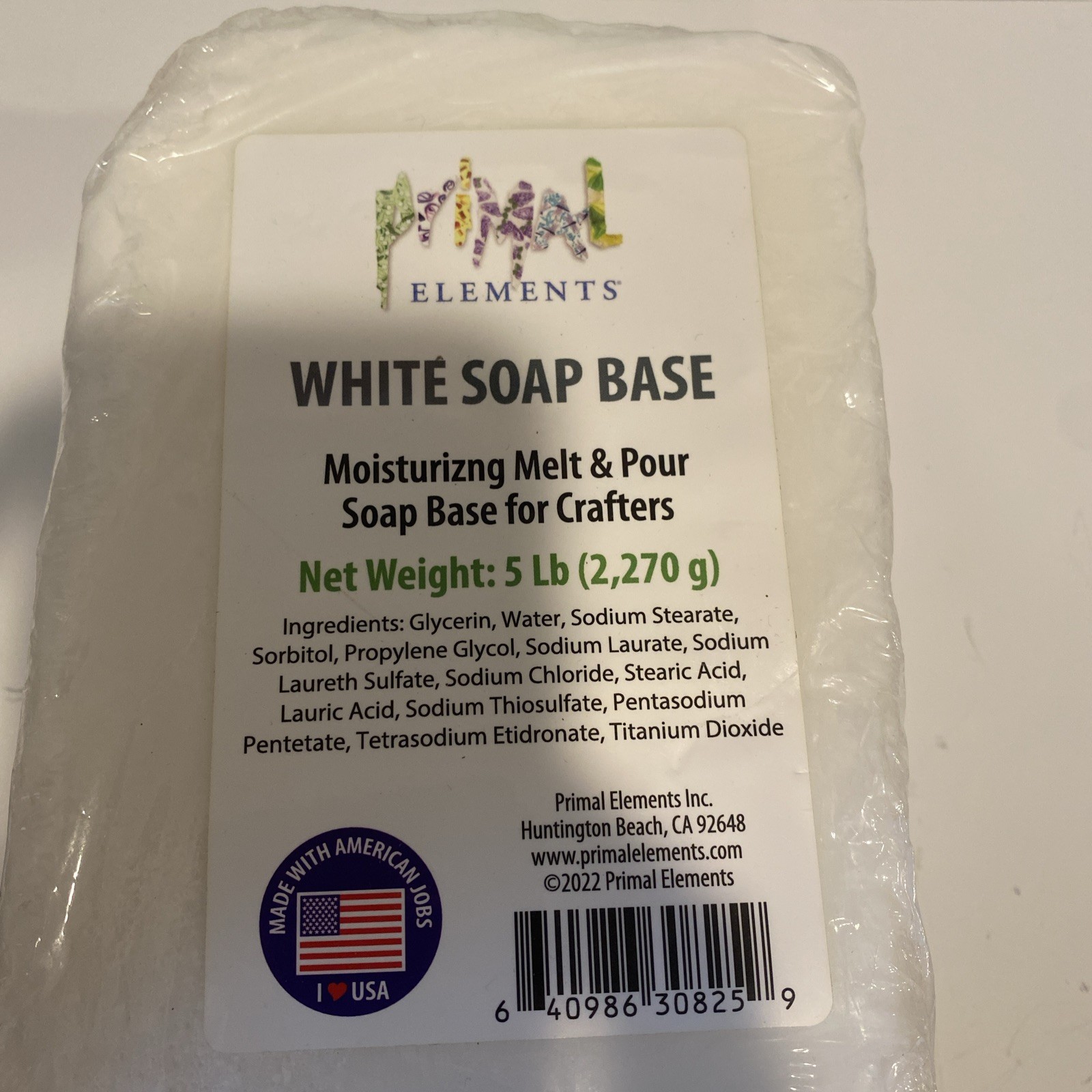 Primal Elements White Soap Base – Moisturizing Melt and Pour Glycerin Soap Base