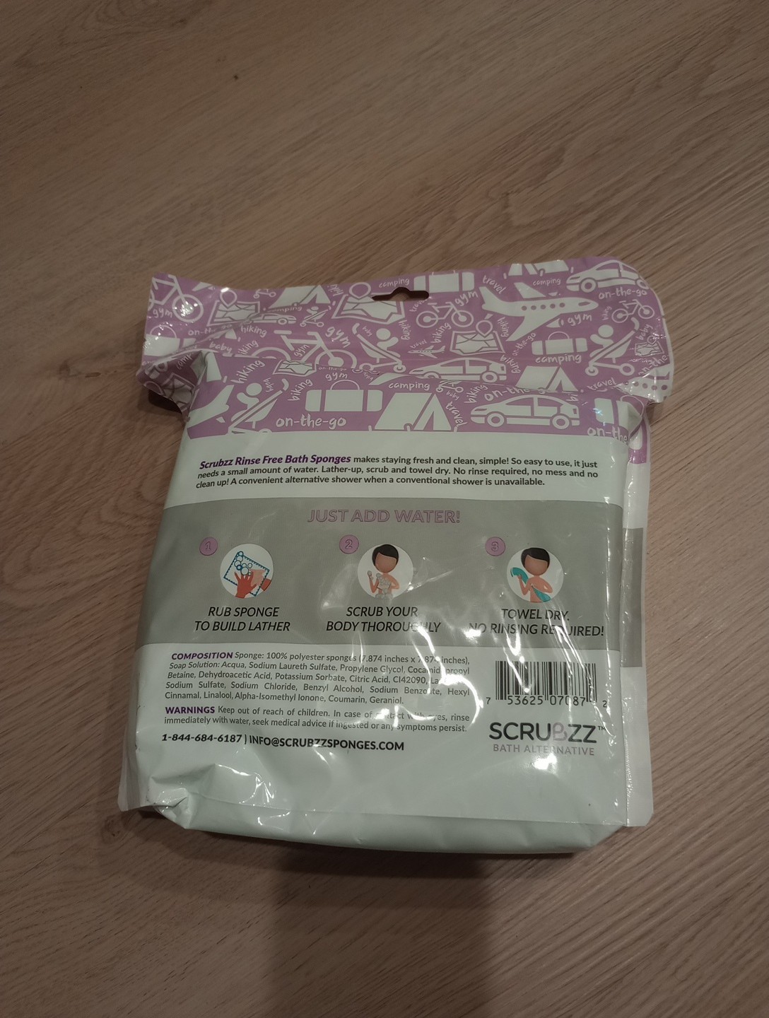 NEW Scrubzz Disposable No Rinse Wipes 25 Pack Lavender Camping Travel Vacation
