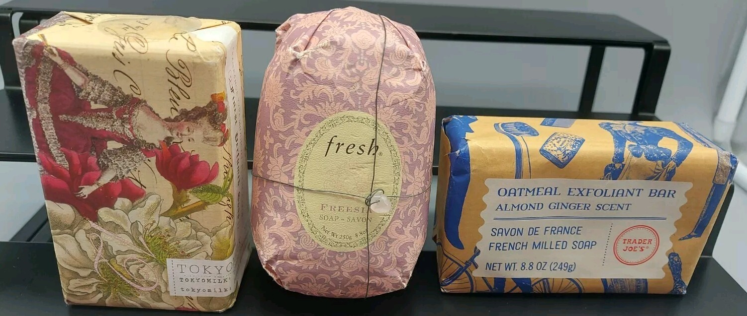 Lot 3 Bars Of French Soap Fresh FREESIA, Midnight In The Garden, Almond Ginger