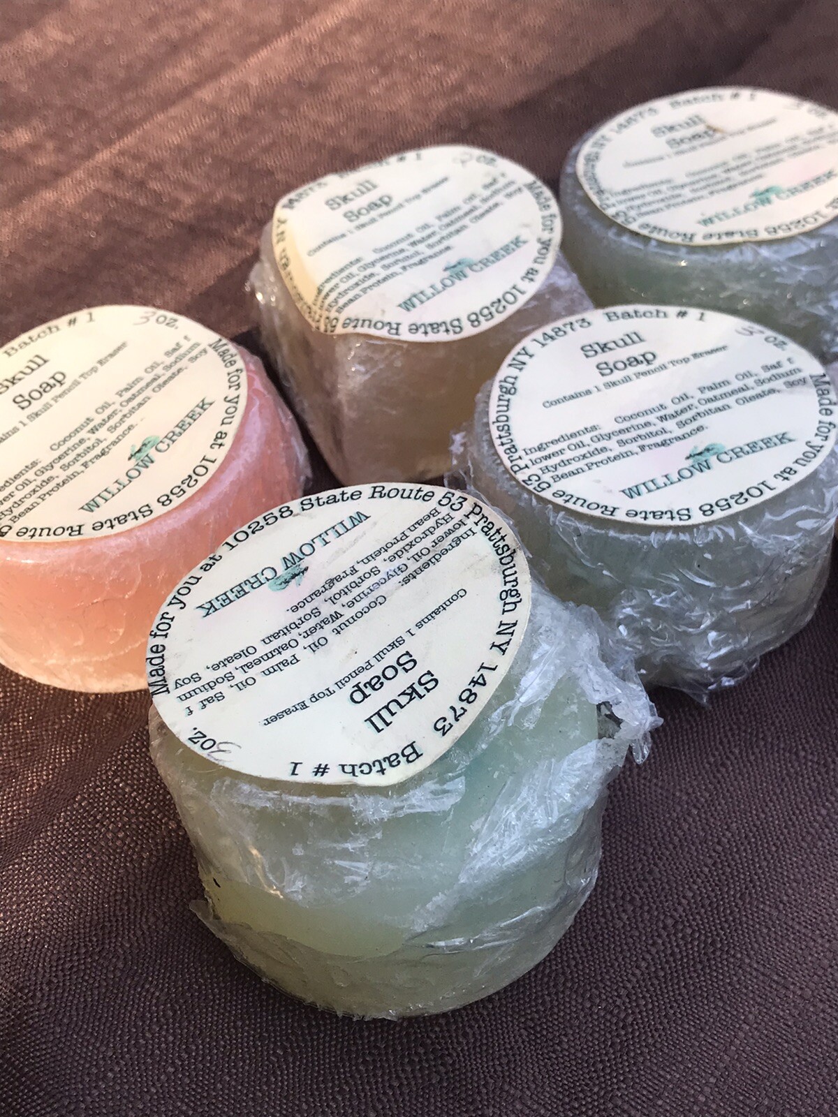 6 Coconut Oil Bar Soap Willow Creek 17 oz total Glycerin Palm Skull Halloween NY