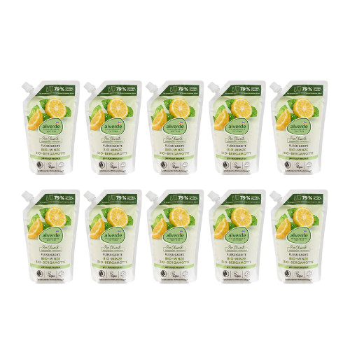 10 x 500ml Alverde NATURKOSMETIK Liquid soap mint, bergamot refill pack