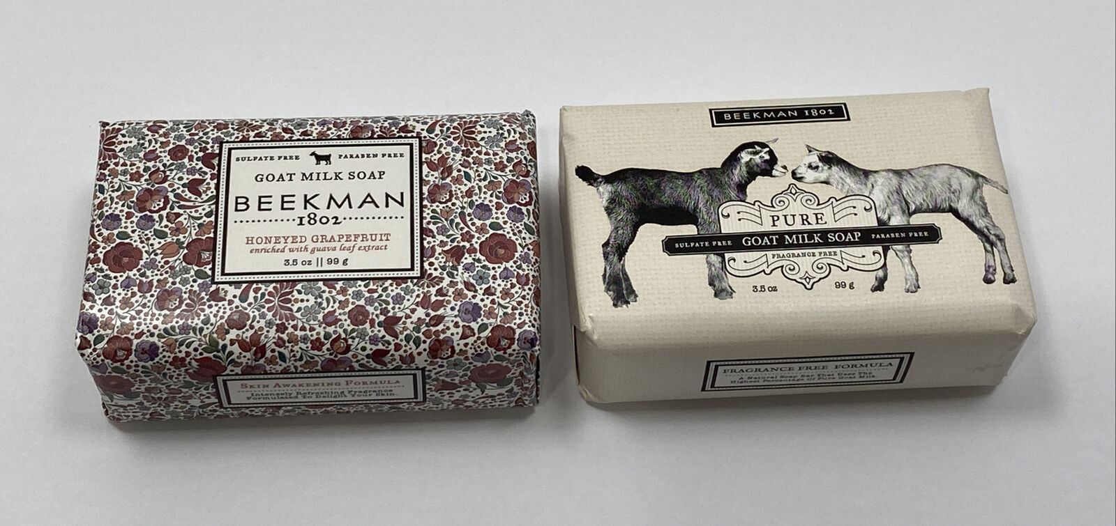 Beekman 1802 Goat Milk Soap Honeyed Grapefruit and Fragrance Free Bars LOT OF 2