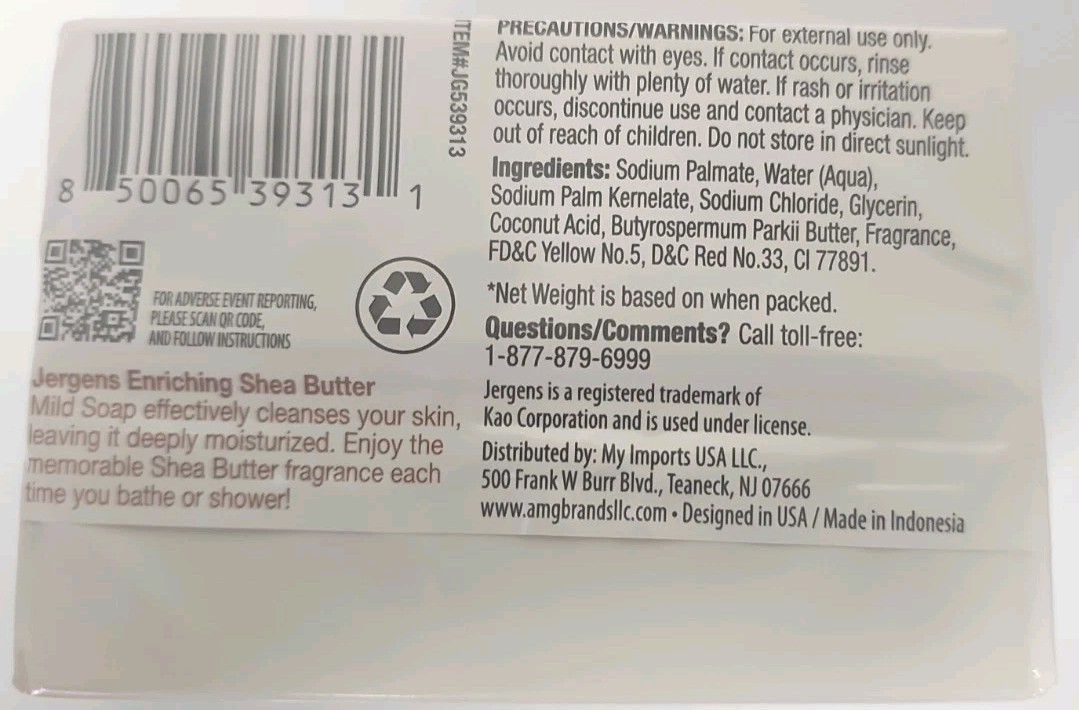 6 Pack Jergens Enriching Shea Butter MILD Bar Soap 3oz Each 12 Bars Total