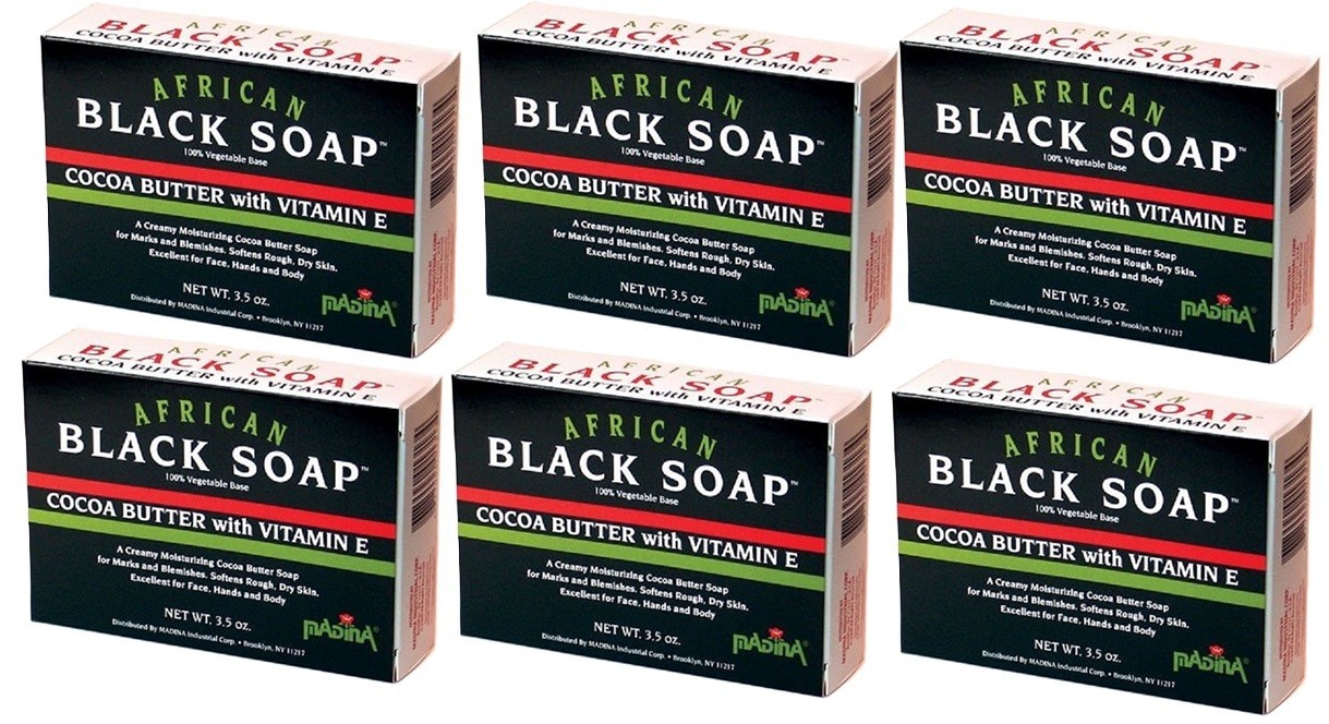 6 Pack-Madina African Black Soap Cocoa Butter with Vitamin E