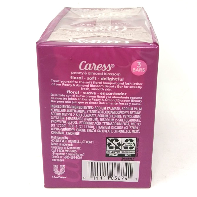 CARESS Peony & Almond Blossom Bar Soap 3 Bars 3.15 oz each
