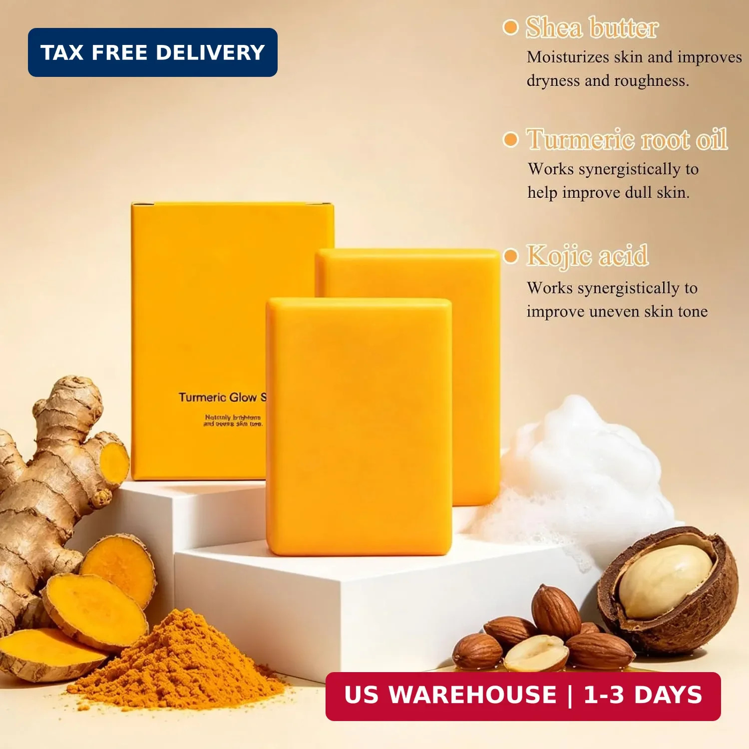 2 PCS Turmeric Glow Soap, Handmade Turmeric Cleansing Soap, Handmade Soap for Fa