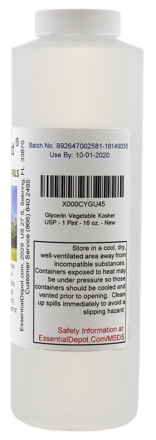 Glycerin Vegetable -1 Pint-Non GMO-Sustainable Palm Derived-Pharmaceutical Grade