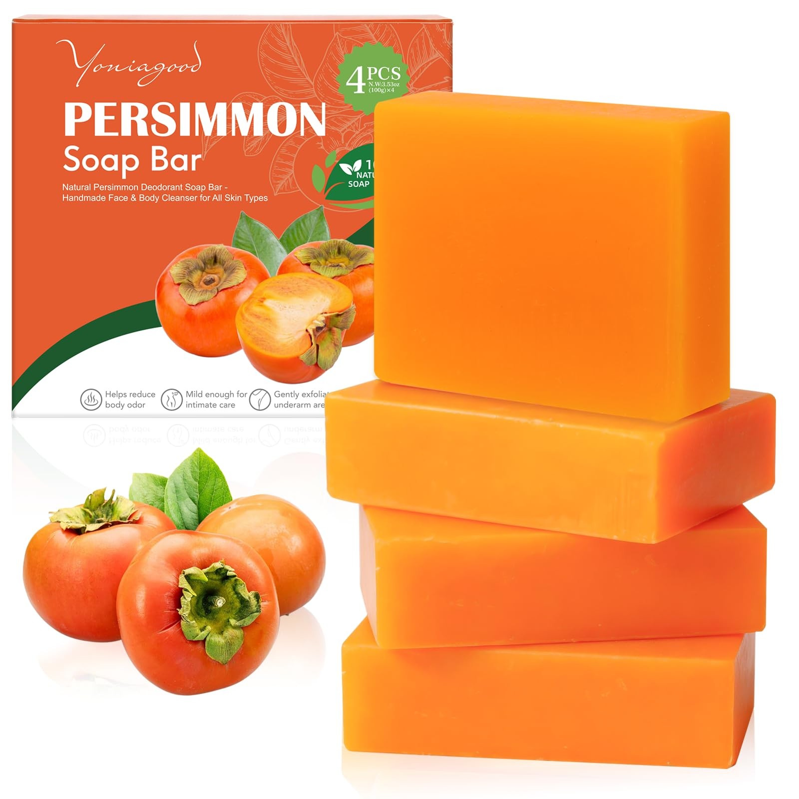 4 PCS Persimmon Soap Bar for Old People Smell, Deodorizing Purifying